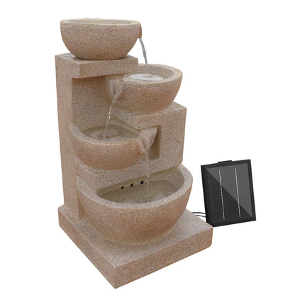 Gardeon Solar Water Feature Cascading Fountain 4-Tier Bowl LED Lights 72CM Sand.