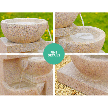 Gardeon Solar Water Feature Cascading Fountain 4-Tier Bowl LED Lights 72CM Sand.