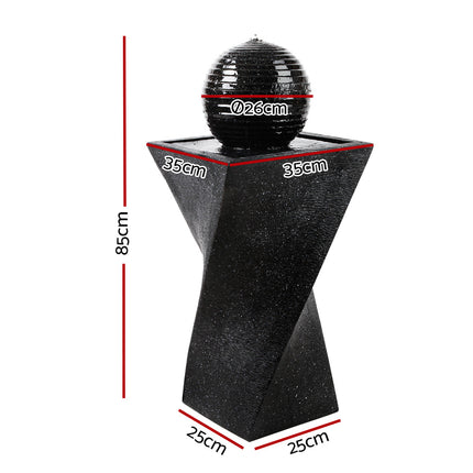 Gardeon Solar Water Feature Twisted Fountain LED Light Bird Bath 85CM Black.