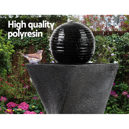Gardeon Solar Water Feature Twisted Fountain LED Light Bird Bath 85CM Black.