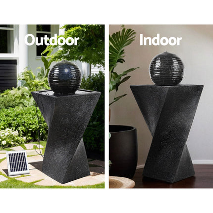 Gardeon Solar Water Feature Twisted Fountain LED Light Bird Bath 85CM Black.