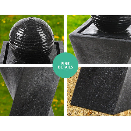 Gardeon Solar Water Feature Twisted Fountain LED Light Bird Bath 85CM Black.