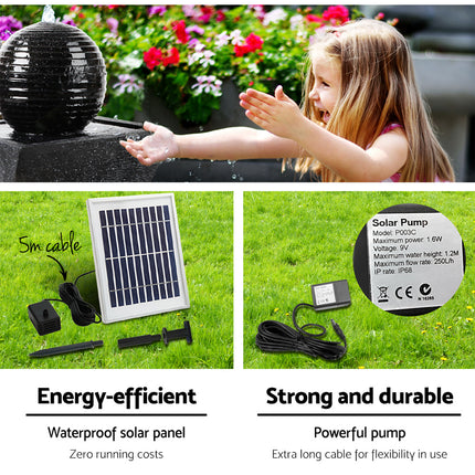 Gardeon Solar Water Feature Twisted Fountain LED Light Bird Bath 85CM Black.