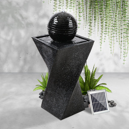 Gardeon Solar Water Feature Twisted Fountain LED Light Bird Bath 85CM Black.