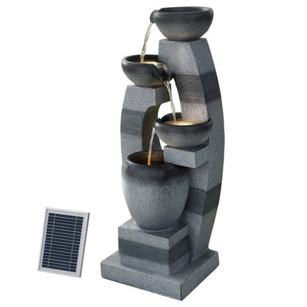 Gardeon Solar Fountain Water Feature Outdoor Fountain Indoor 4-Tier Bowl Cascading Grey.