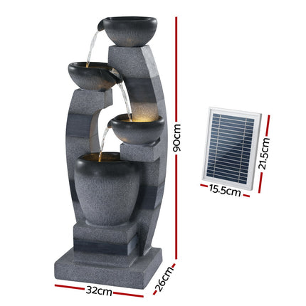 Gardeon Solar Fountain Water Feature Outdoor Fountain Indoor 4-Tier Bowl Cascading Grey.