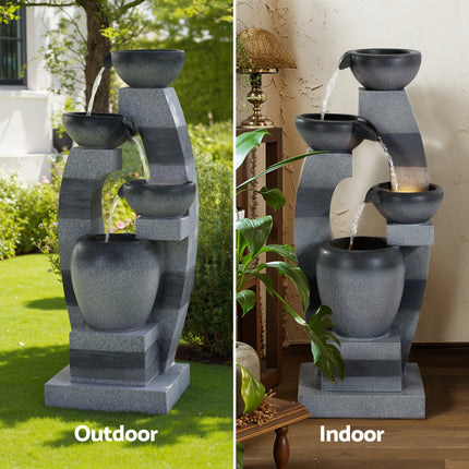 Gardeon Solar Fountain Water Feature Outdoor Fountain Indoor 4-Tier Bowl Cascading Grey.