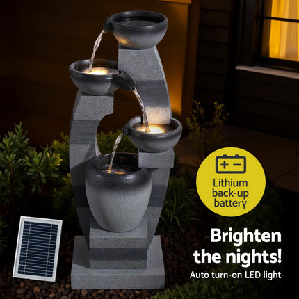 Gardeon Solar Fountain Water Feature Outdoor Fountain Indoor 4-Tier Bowl Cascading Grey.