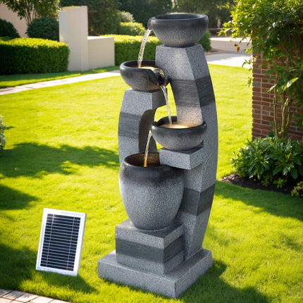 Gardeon Solar Fountain Water Feature Outdoor Fountain Indoor 4-Tier Bowl Cascading Grey.