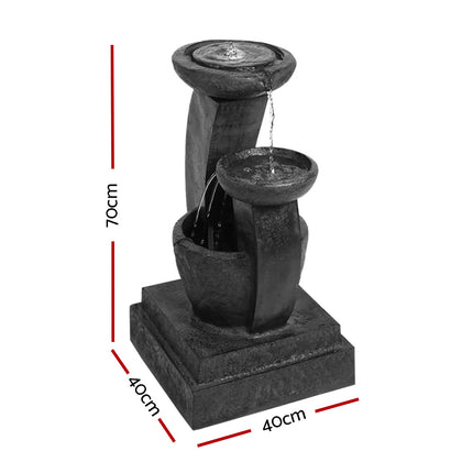 Gardeon Solar Water Feature Cascading Fountain 3-Tier Mushroom LED Light 70CM.