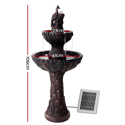 Gardeon Solar Water Feature Tier Fountain with Pump Kit Bird Bath 106CM Peacock.