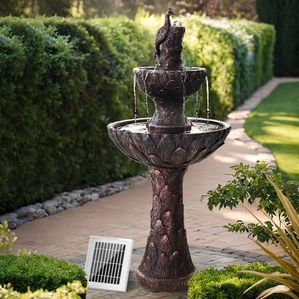 Gardeon Solar Water Feature Tier Fountain with Pump Kit Bird Bath 106CM Peacock.