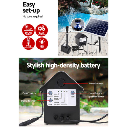 Gardeon Solar Pond Pump Submersible Water Fountain with Battery Kit LED Lights 6.6FT.