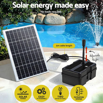 Gardeon Solar Submersible Water Pond Fountain Pump with Filter Box 6FT 1190L/H.