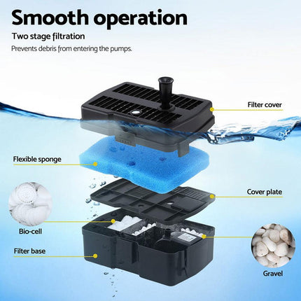 Gardeon Solar Submersible Water Pond Fountain Pump with Filter Box 6FT 1190L/H.