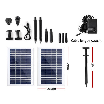 Gardeon Solar Pond Pump Submersible Water Fountain Kit with 2 Panels 7.2FT.