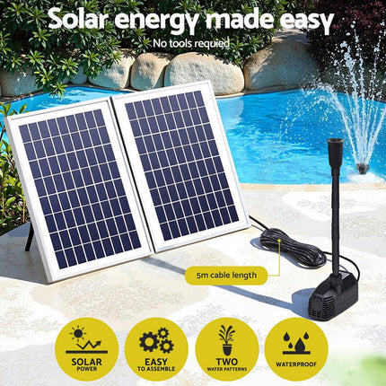 Gardeon Solar Pond Pump Submersible Water Fountain Kit with 2 Panels 1600L/H.