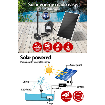 Gardeon Solar Pond Pump Submersible Water Fountain with Battery Kit LED Lights 4FT.