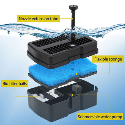 Gardeon Solar Submersible Water Pond Fountain Pump with Filter Box 4.6FT 470L/H.