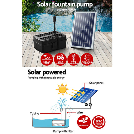 Gardeon Solar Pond Pump Water Fountain Filter Box Submersible Outdoor Pool 6.6FT.
