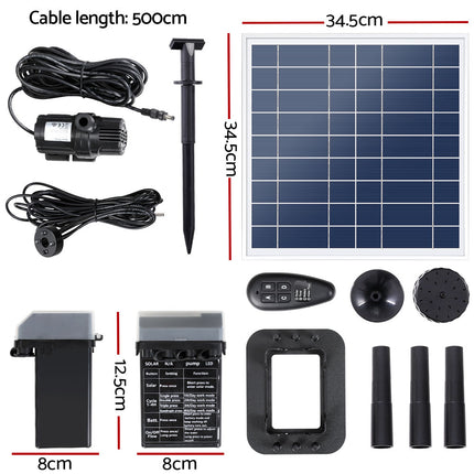 Gardeon Solar Pond Pump with Battery Kit LED Lights 9.8FT.