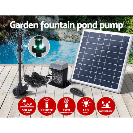 Gardeon Solar Pond Pump with Battery Kit LED Lights 9.8FT.
