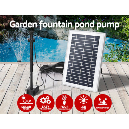 Gardeon Solar Pond Pump Submersible Water Fountain with Battery LED Lights 4.4FT.