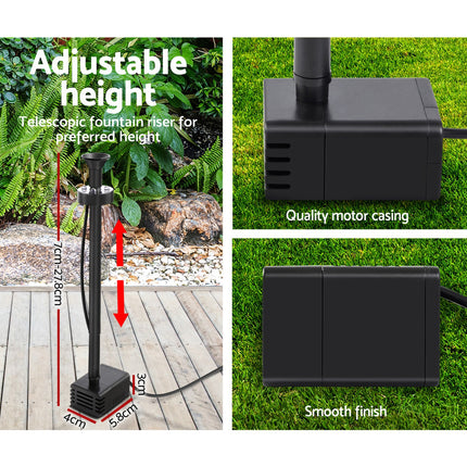 Gardeon Solar Pond Pump Submersible Water Fountain with Battery Kit LED Lights 4.3FT.