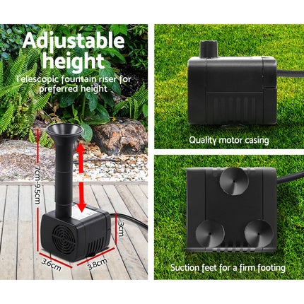 Gardeon Solar Pond Pump Submersible Water Fountain with Battery Kit LED Lights 4.3FT.