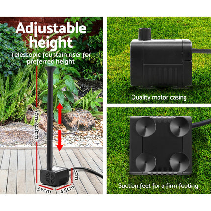 Gardeon Solar Pond Pump Submersible Water Fountain with Battery Kit LED Lights 4.3FT.