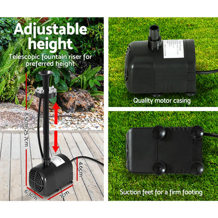 Gardeon Solar Pond Pump Submersible Water Fountain with Battery Kit LED Lights 4.3FT.