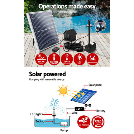 Gardeon Solar Pond Pump Submersible Water Fountain with Battery Kit LED Lights 4.3FT.