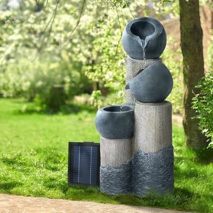 Gardeon Solar Water Feature Cascading Fountain 3-Tier Pot LED Lights 76CM Grey.