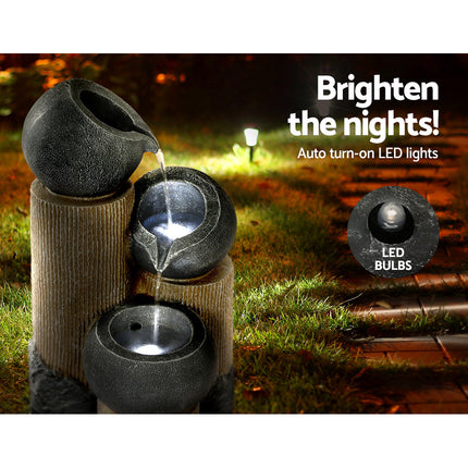 Gardeon Solar Water Feature Cascading Fountain 3-Tier Pot LED Lights 76CM Grey.