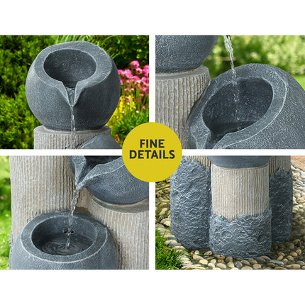 Gardeon Solar Water Feature Cascading Fountain 3-Tier Pot LED Lights 76CM Grey.