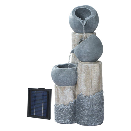 Gardeon Solar Water Feature Cascading Fountain 3-Tier Pot LED Lights 76CM Grey.