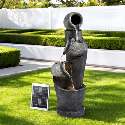 Gardeon Solar Fountain Water Feature Cascading Fountain 3-Tier Pot LED Lights 80CM Grey.