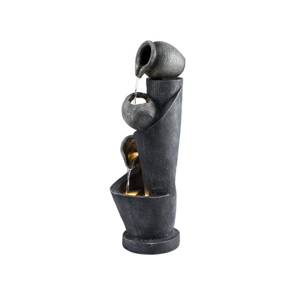 Gardeon Solar Fountain Water Feature Cascading Fountain 3-Tier Pot LED Lights 80CM Grey.