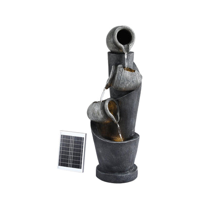 Gardeon Solar Fountain Water Feature Cascading Fountain 3-Tier Pot LED Lights 80CM Grey.