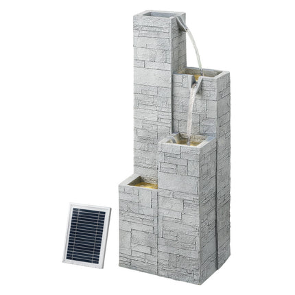 Gardeon Solar Fountain Water Feature Outdoor Indoor 4-Tier Square Cascading Beige.