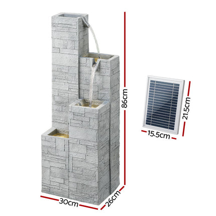 Gardeon Solar Fountain Water Feature Outdoor Indoor 4-Tier Square Cascading Beige.