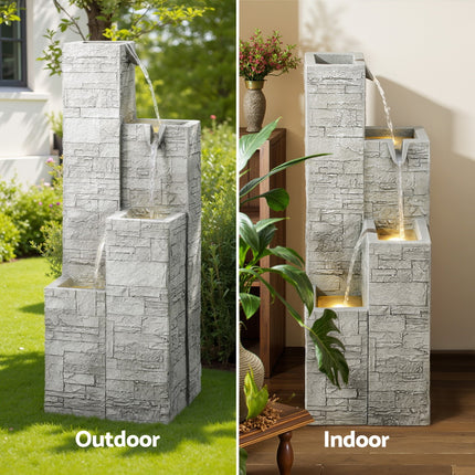 Gardeon Solar Fountain Water Feature Outdoor Indoor 4-Tier Square Cascading Beige.