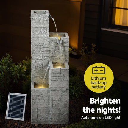Gardeon Solar Fountain Water Feature Outdoor Indoor 4-Tier Square Cascading Beige.