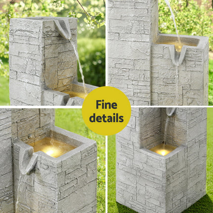 Gardeon Solar Fountain Water Feature Outdoor Indoor 4-Tier Square Cascading Beige.