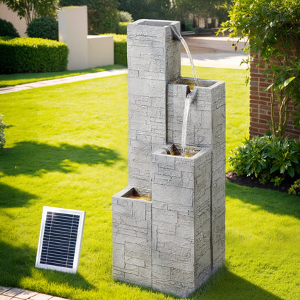 Gardeon Solar Fountain Water Feature Outdoor Indoor 4-Tier Square Cascading Beige.
