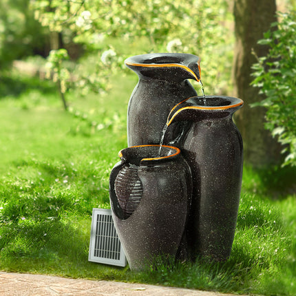 Gardeon Solar Fountain Water Fountain Feature Cascading Fountain LED Lights 76CM Grey.