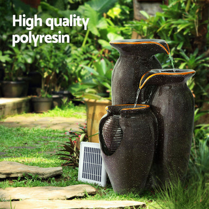 Gardeon Solar Fountain Water Fountain Feature Cascading Fountain LED Lights 76CM Grey.