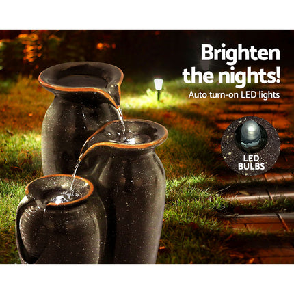 Gardeon Solar Fountain Water Fountain Feature Cascading Fountain LED Lights 76CM Grey.