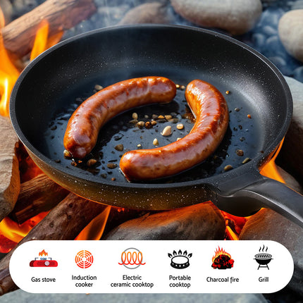 5-Star Chef Non Stick Frying Pan Cast Aluminium Steak Skillet BBQ Cookware 30cm.
