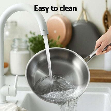 5-star Chef Frying Pan Stainless Steel Uncoated Twin Frypan Set 25/30cm Silver.